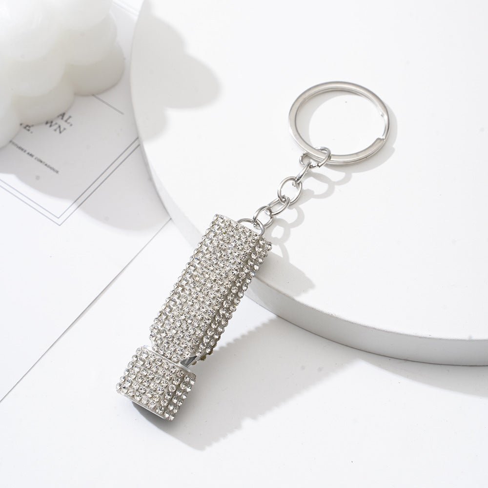 Wholesale Outdoor Flat Aluminum Alloy Double Tube Whistle Diamond Pendant Keychain
